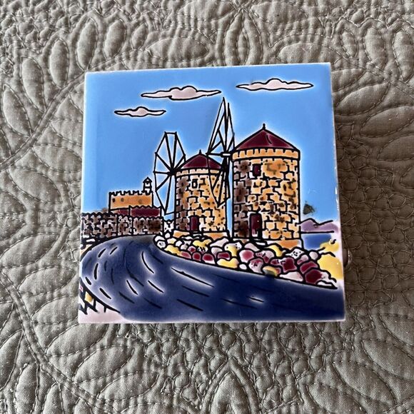 Vintage Match Holders 2 Ceramic Porcelain Hand Painted Tile Tops - Picture 11 of 16